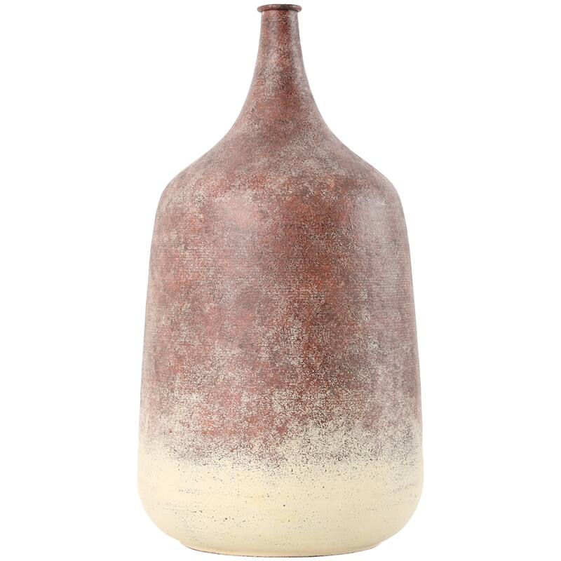 Copper Metal Distressed Textured Ombre Vase with Cream Accent