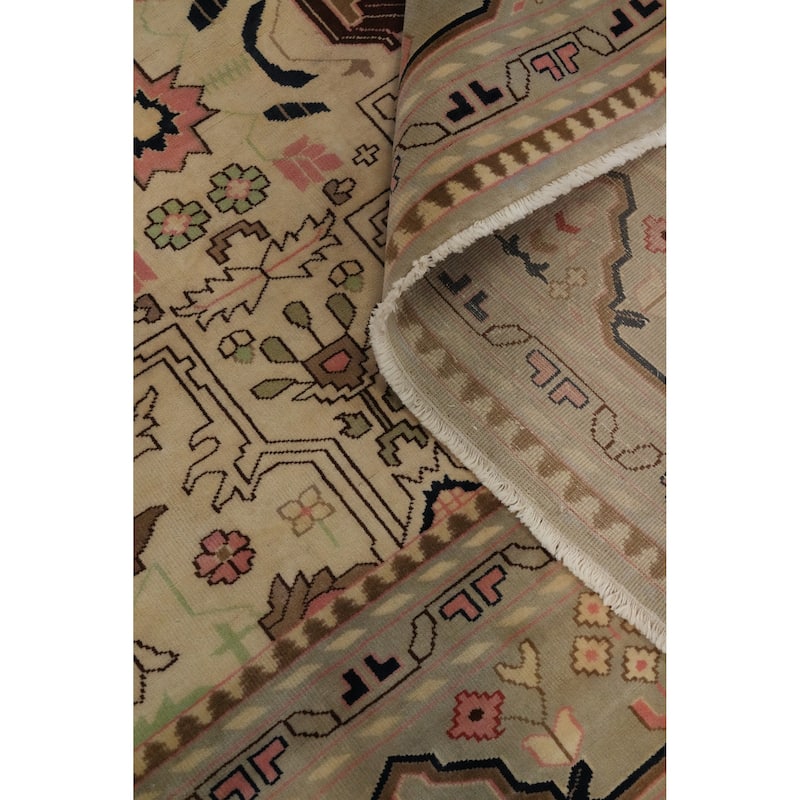 Hand-knotted Traditional Wool Beige Geometric Oriental Area Rug - 14' 1'' X 10' 0''