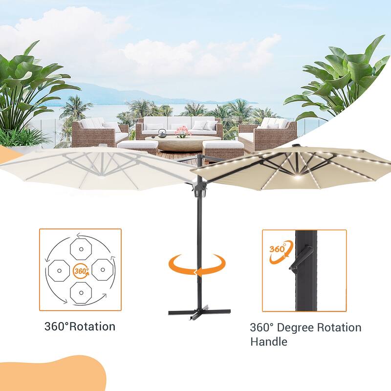 LIVOOSUN 11FT LED Patio Cantilever Umbrella w/Cross Base
