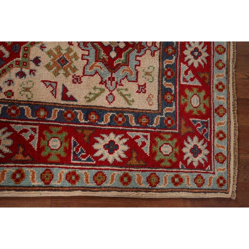 Geometric Kazak Oriental Accent Rug Hand-Knotted Wool Carpet - 2'8" x 4'3"