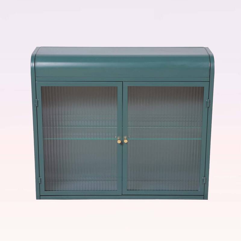 2-Door Wall-Mounted Metal Storage Cabinet with Tempered Glass Doors & Shelves for Bathroom,Kitchen,Living Room & Office