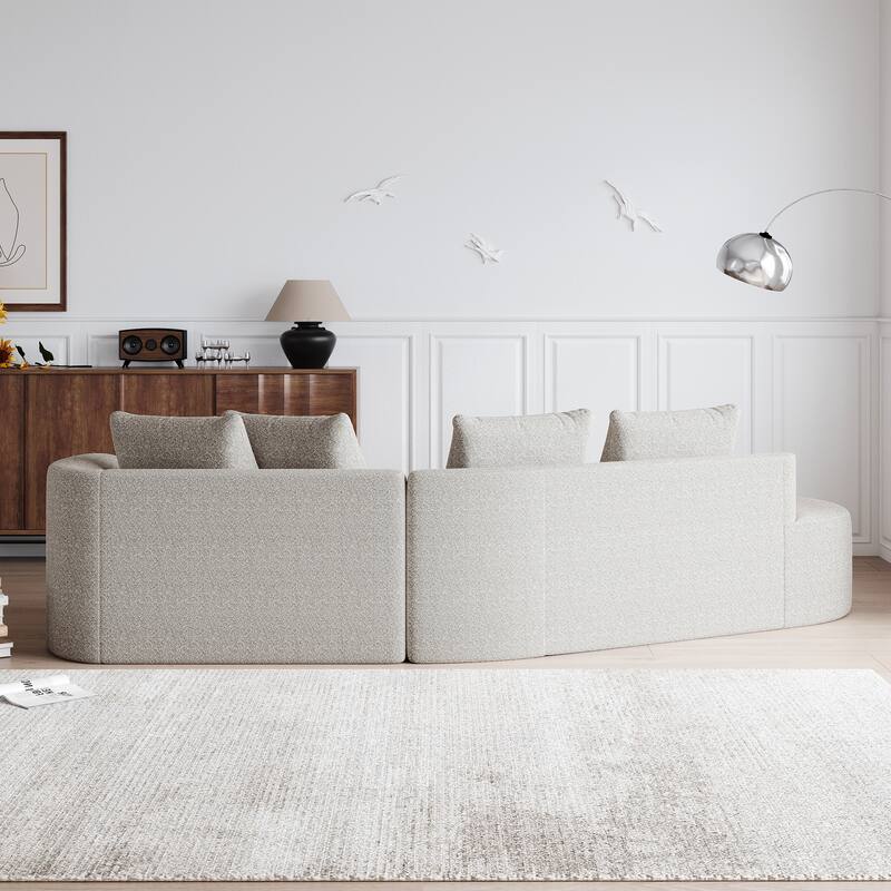 Upholstered Oversized Sectional Sofa, 112-Inch Chenille 4-Seater Extra Deep & Wide Seat Curved Cloud Couch with 4 Throw Pillows
