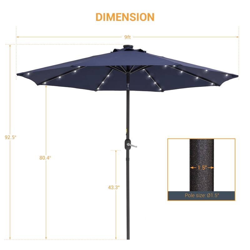 LIVOOSUN 9Ft Patio LED Market Umbrella Outdoor Table Steel Umbrella