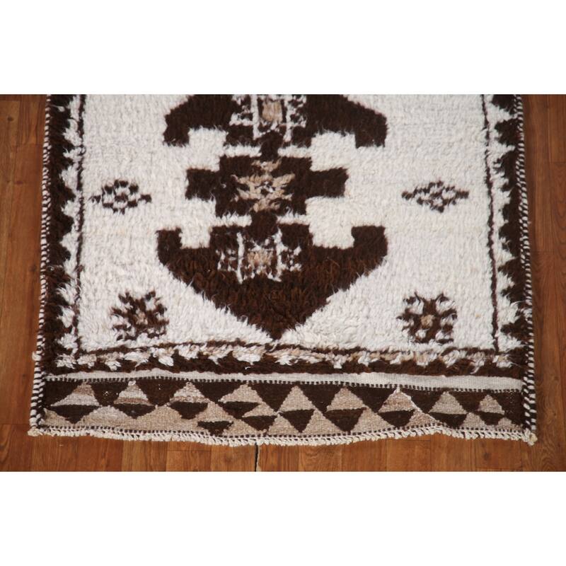Anatolian Turkish Runner Rug Handmade Tribal Beige Wool Carpet - 3'2"x 12'3"