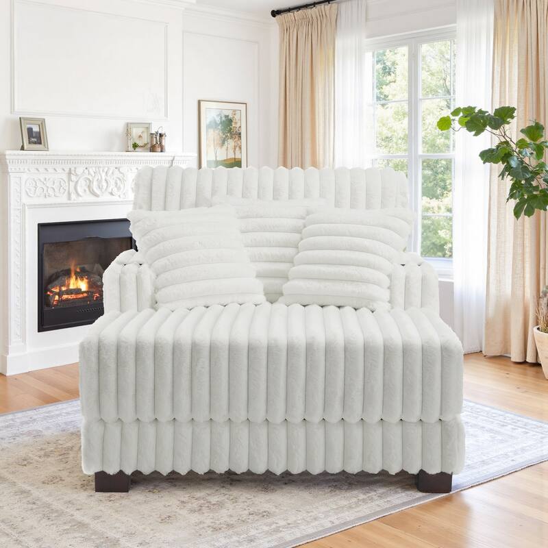 41.7" W Upholstered Plush Corduroy Chaise Lounge with Pillows