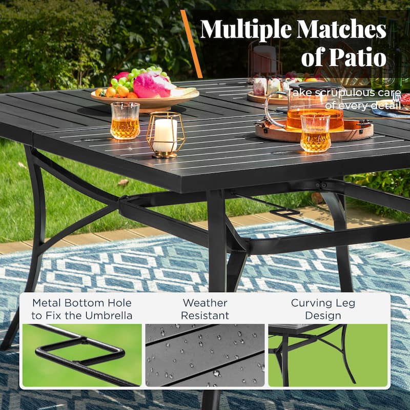 MAISON ARTS 9-Piece Patio Dining Set, 60 Inch Square Metal Table and 8 Textilene Dining Chairs
