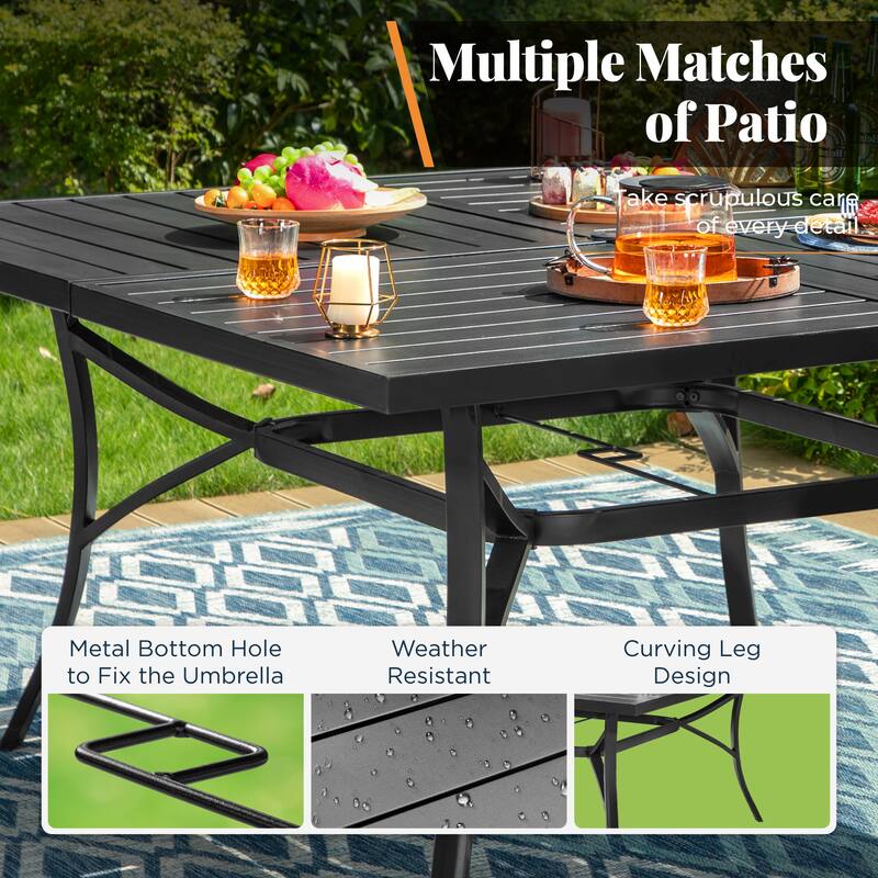 MAISON ARTS 9 Pieces Outdoor Patio Dining Set for 8, Metal Steel Table with Umbrella Hole & Stackable Chairs