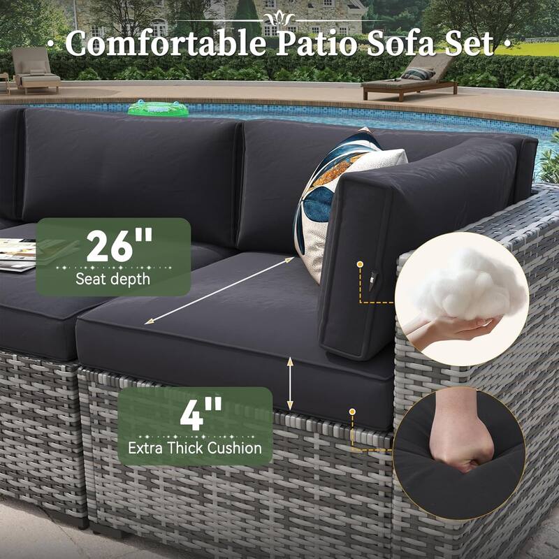 AOXUN Wicker Rattan Outdoor Sectional Sofa Set with Coffee Table