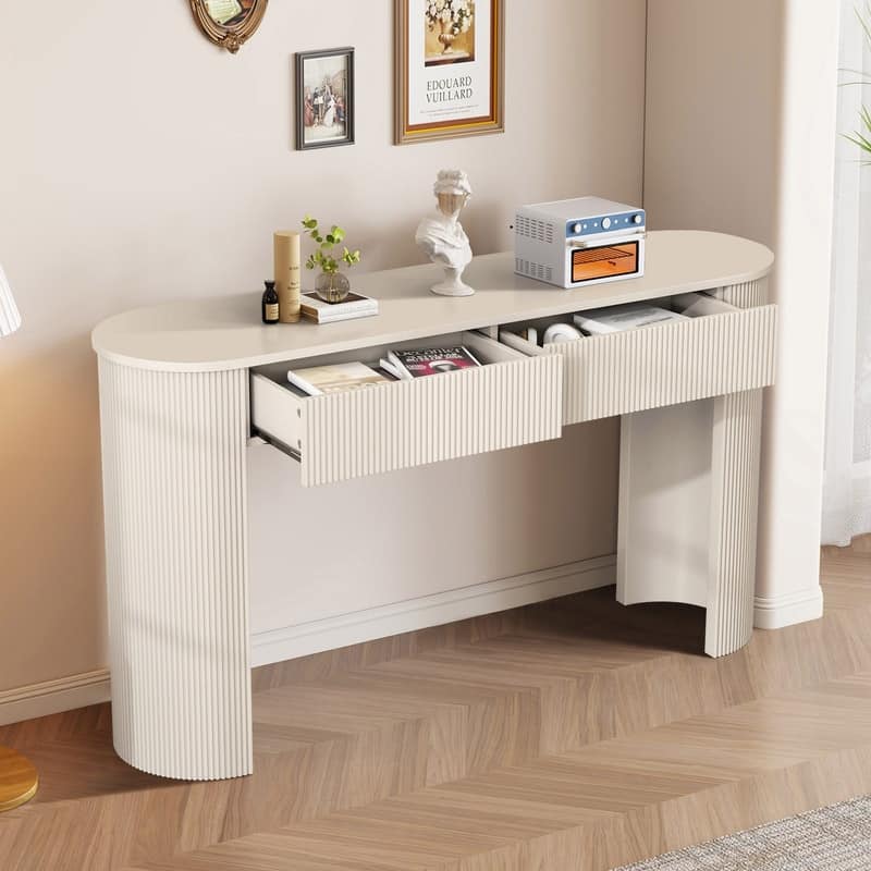 Fluted Design 54" Entryway Table with and Storage Drawers