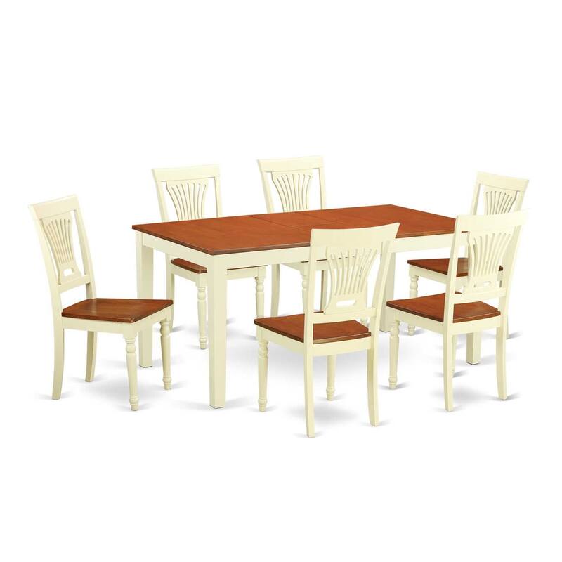HomeStock 7-Piece Rectangle Buttermilk and Cherry Finish Solid Wood Top Dining Table with 6-Chairs