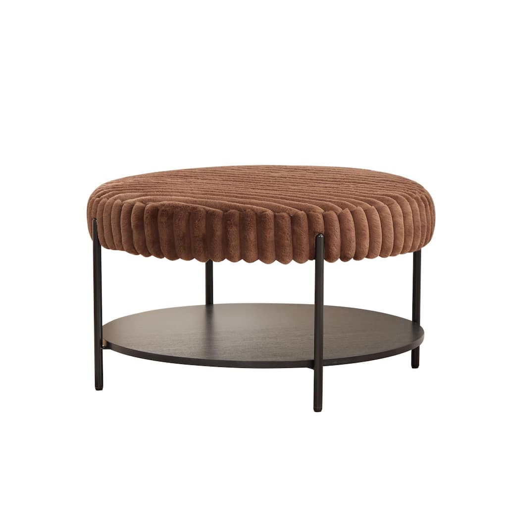 Round Faux Fur Ottoman with Storage and Sturdy Metal Legs – Soft Upholstered Footrest or Coffee Table - 30.9" x 30.9" x 17.7"