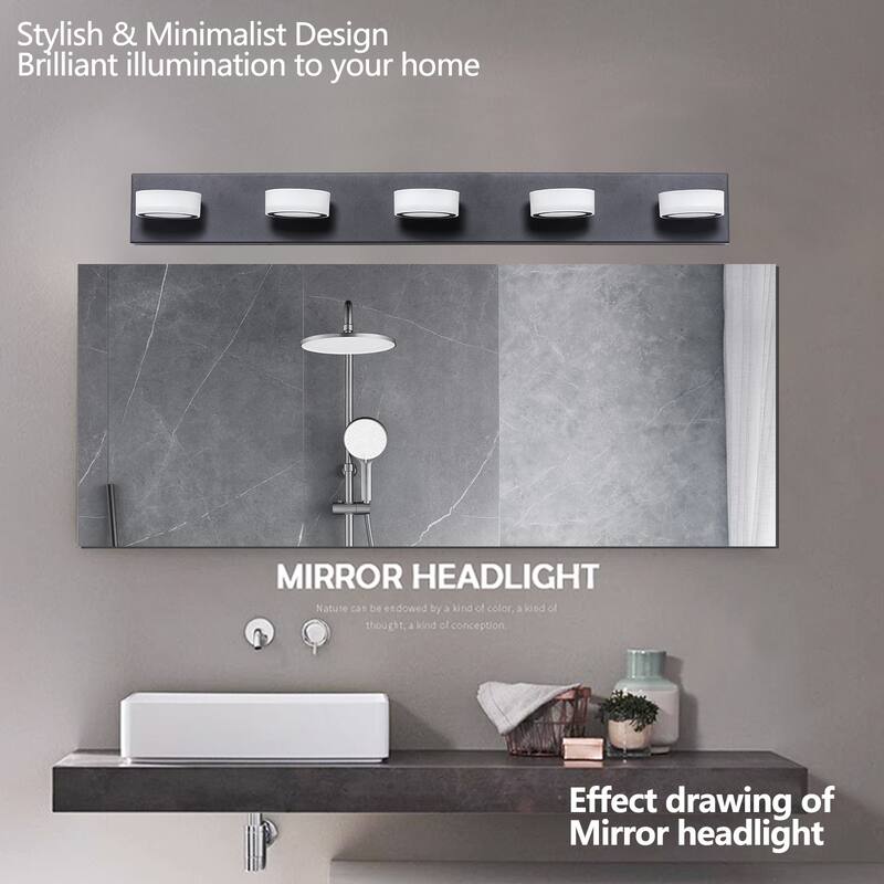 37" Modern 5-Light LED Vanity Light Fixture - with Acrylic Light Shades - Energy-Efficient Bathroom Wall Sconce