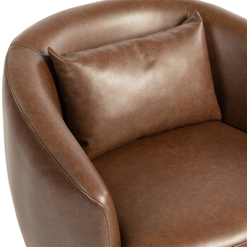 Upholstered Swivel Barrel Armchair with Storage and Metal Base