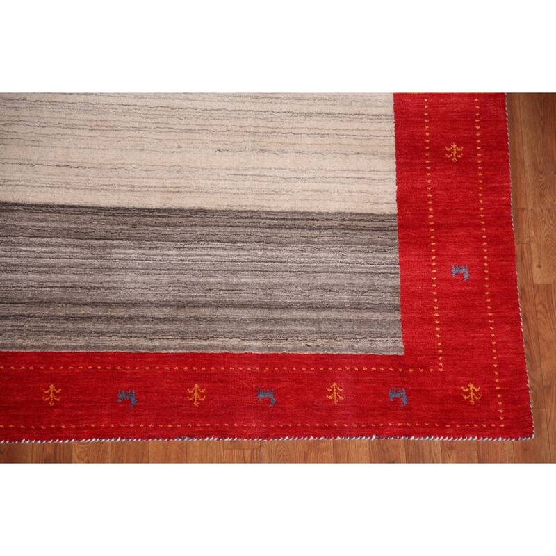Striped Gabbeh Indian Area Rug Hand-Knotted Wool Carpet - 8'2" x 9'7"