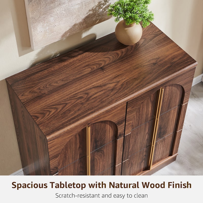 Buffet Cabinet with Arched Doors, Wood Sideboard with Adjustable Shelf