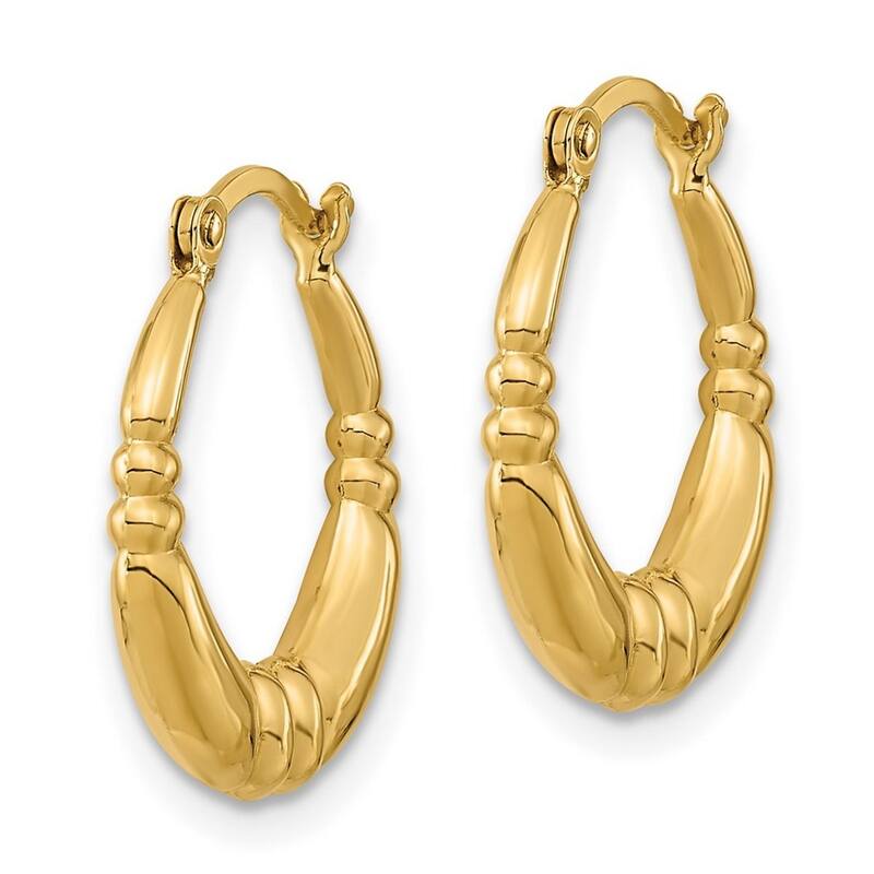 Curata 14k Yellow Gold Polished Ribbed Station Hoop Earrings - 18.07x2.63mm