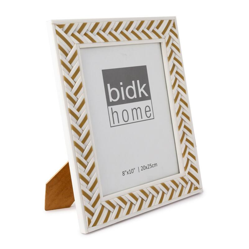 Herringbone Rectangular Picture Frame - for 8" x 10" Photo - White and Gold - 8-inchx10-inch