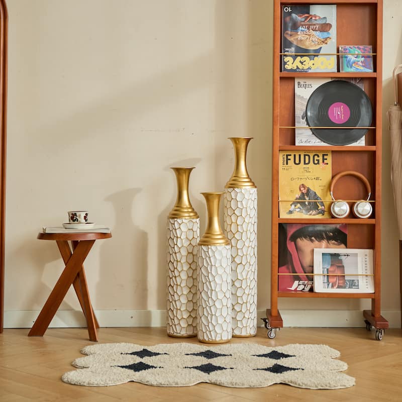 Set of 3 Modern Style Large Glazed Metal Decoration Floor Vases