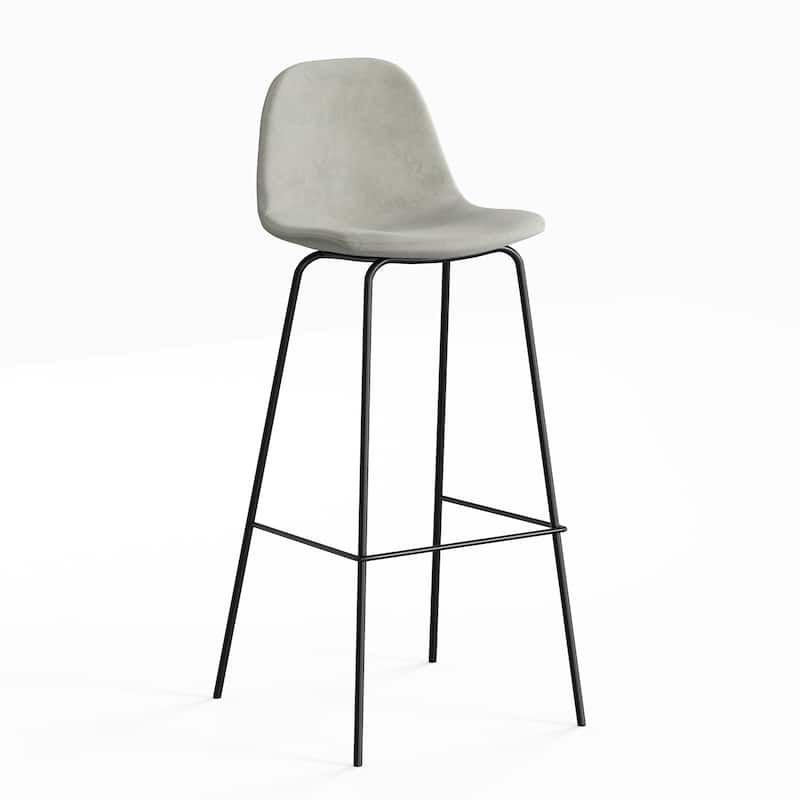 Maxine Velvet Bar Height Stools Black Legs (Set of 2) - Platinum Grey Velvet