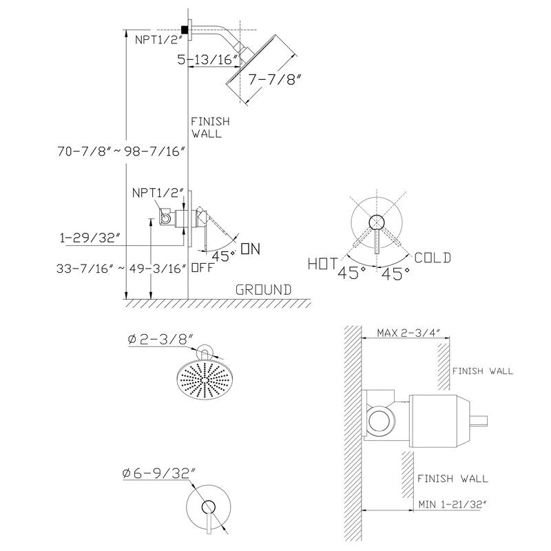 Brushed Gold Shower Faucet Set, Full Metal Design and Roughin Valve