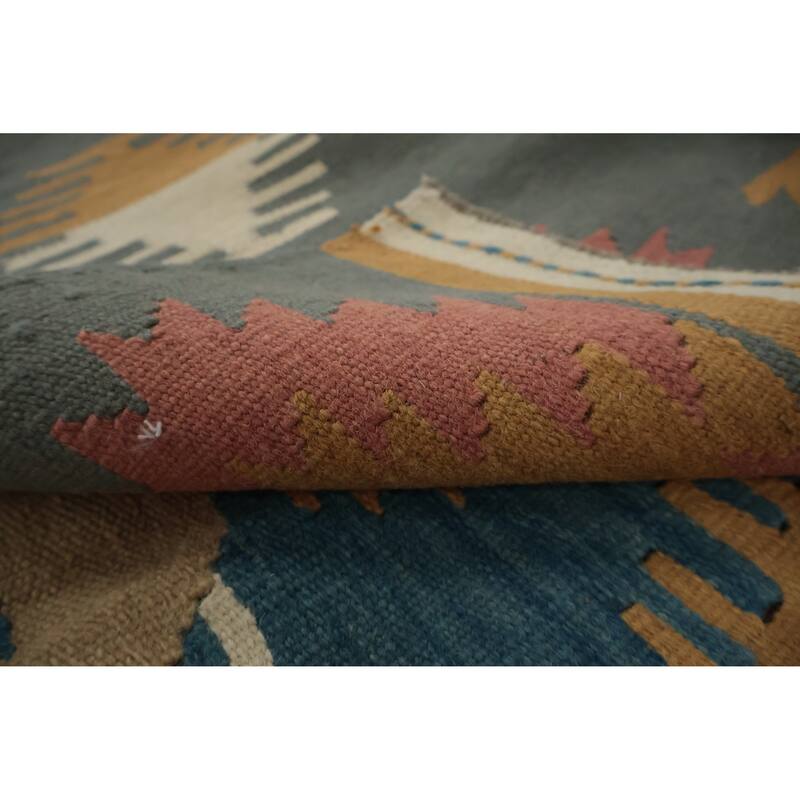 Hand Woven Oriental 100% Wool Carpet Southwestern Tribal Greys & Charcoal Kilim Area Rug - 6' 10'' X 4' 8''