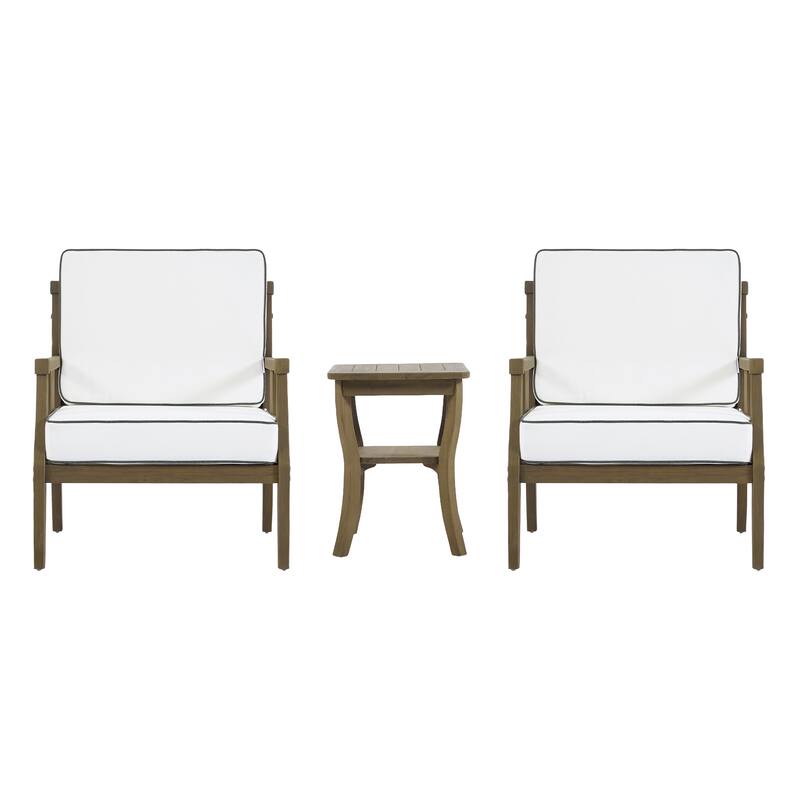 Wood Patio Bistro Set with Water-Resistant Cushions(Set of 3)