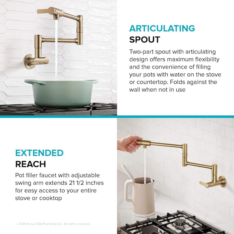 KRAUS Oletto Wall Mount Pot Filler Kitchen Faucet with Retractable Arm