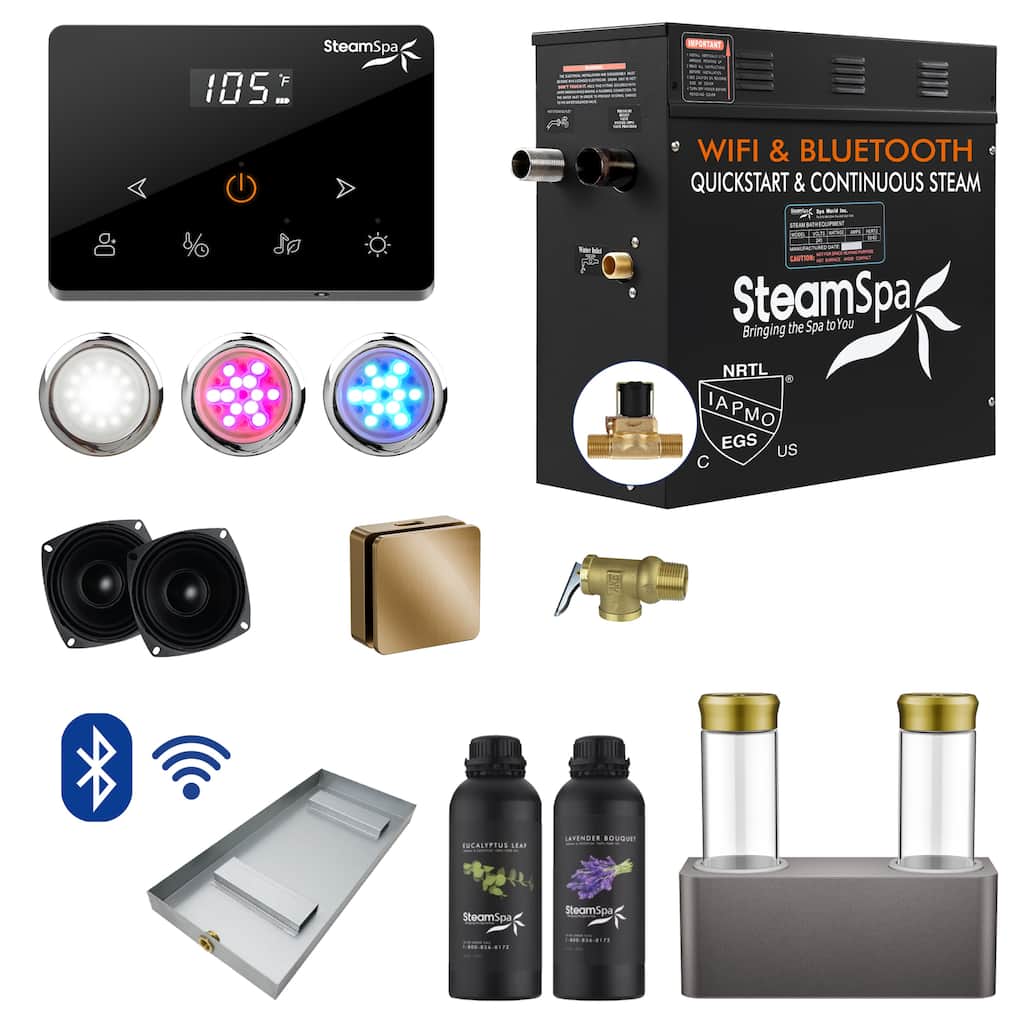 Black Series 6KW Steam Bath Generator with Wireless Remote, Bluetooth, WIFI, and Dual Aroma Pump - 6 KW