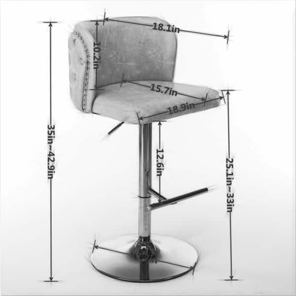 Modern PU Upholstered Bar Stools Set of 2, Adjustable Seat Height Swivel Bar Chair, Tufted Backrest Rivet Decorative Bar Stool