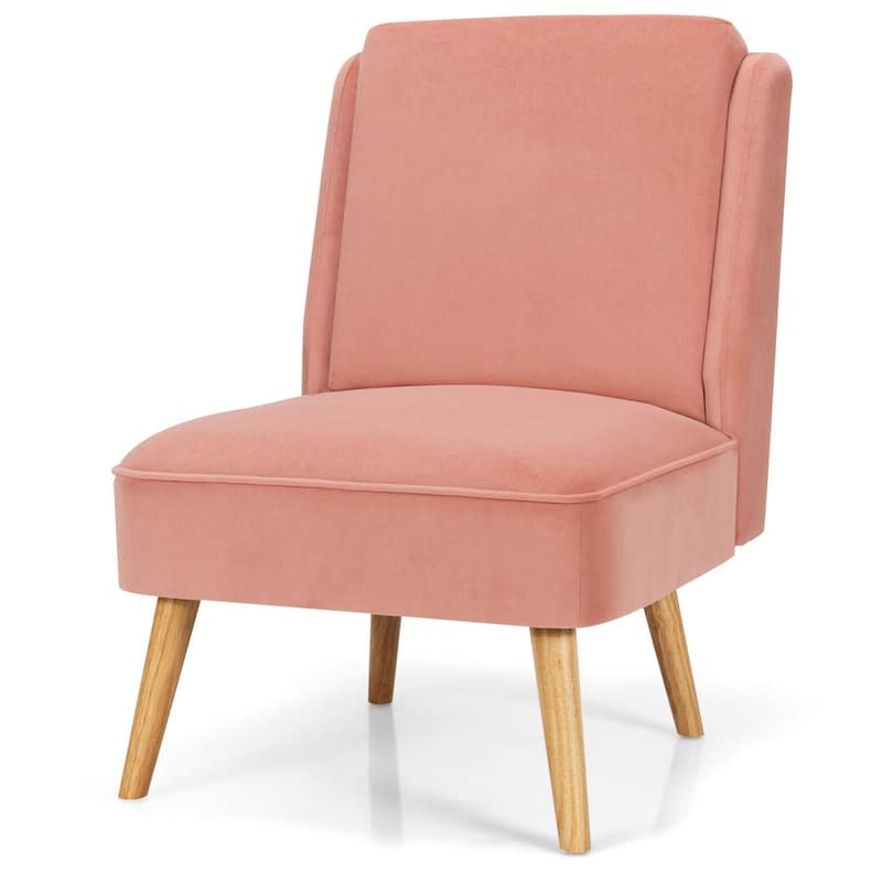 Gymax Velvet Accent Chair Single Sofa Chair Leisure Chair with Wood - 19'' x 23.5'' x 16'' - Pink - 19'' x 23.5'' x 16''