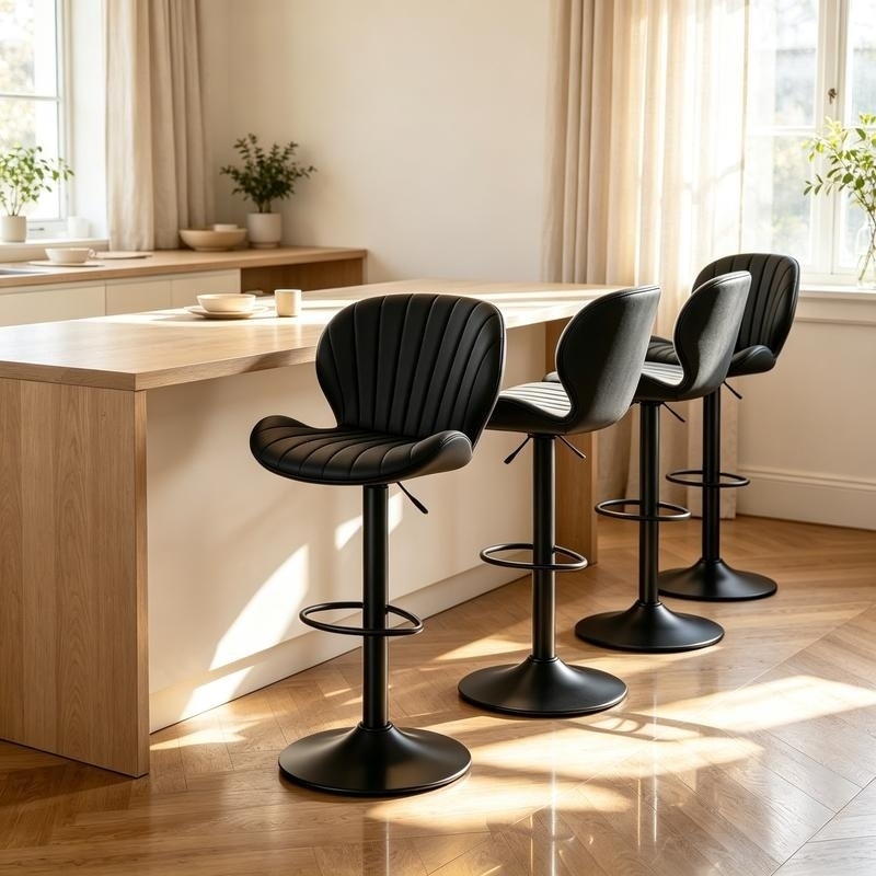 Upholstered Faux Leather Swivel Bar Stools Adjustable Counter Stools with Metal Base