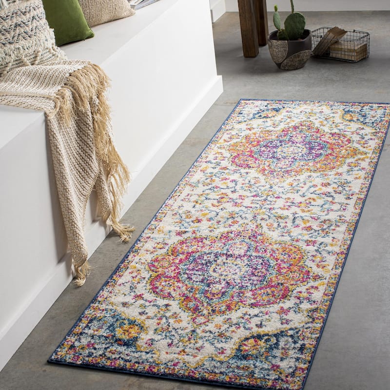 Livabliss Elaziz Updated Traditional Medallion Area Rug - Pink/Blue - 2' 7" x 10'