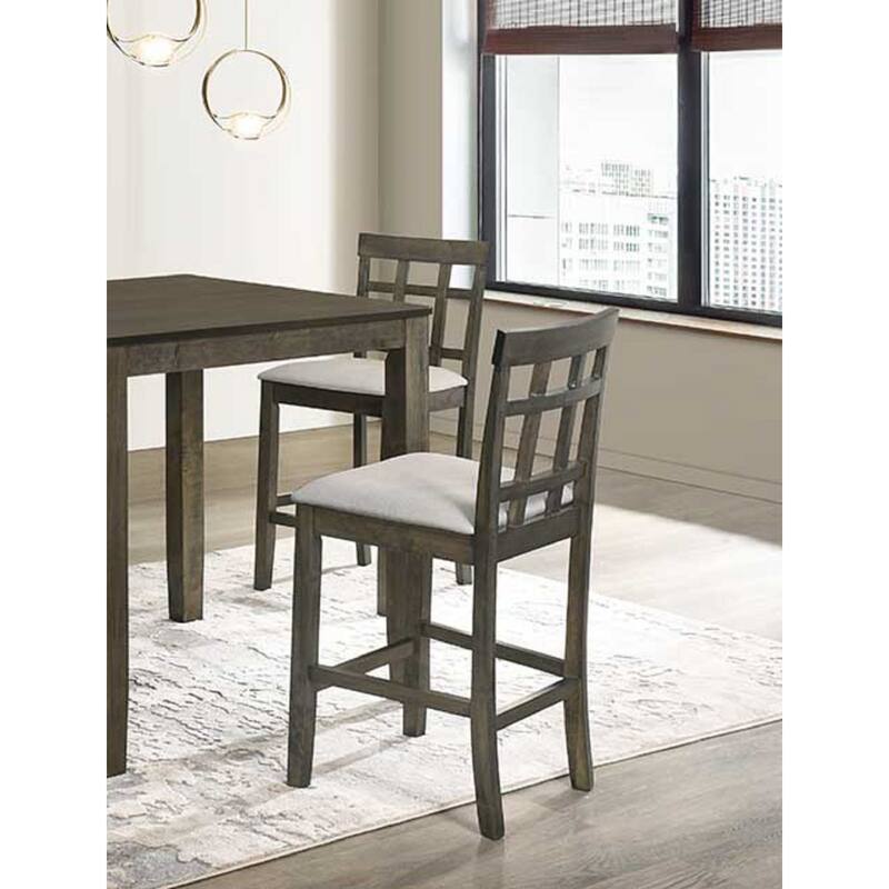 2-Piece Counter Height Chair Set - Gray Upholstered Seat with Slatted Back