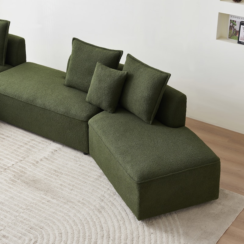 Oversized Curved Sherpa Upholstered 6-seats Sectional Sofa Couch
