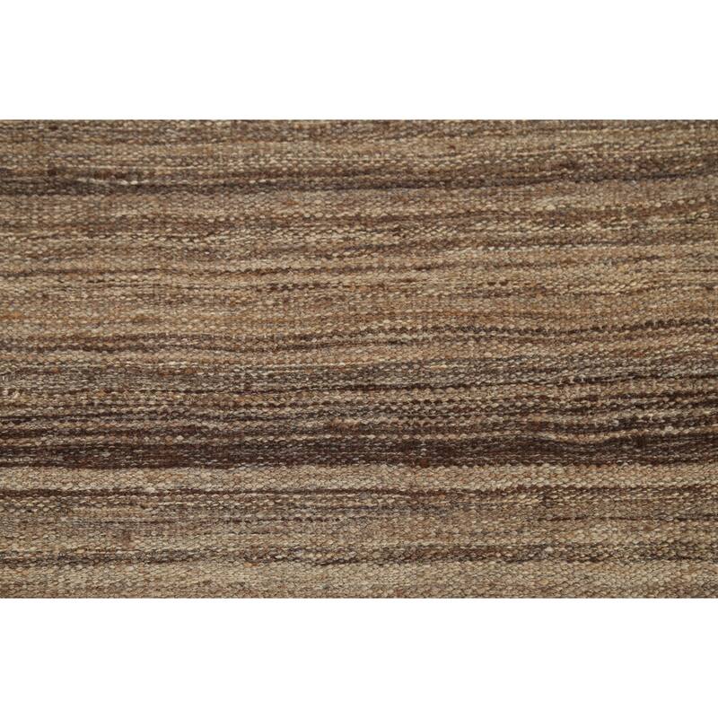 All-Over Striped Brown Kilim Persian Area Rug Handmade Wool Carpet - 5'0"x 6'6"