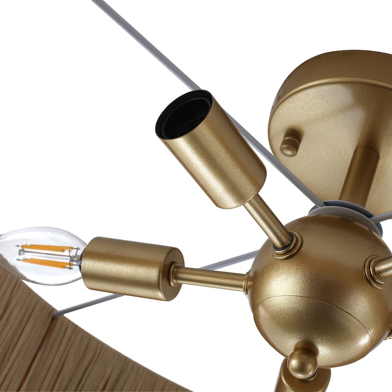 5-Light Natural Raffia Semi Flush Mount Ceiling Light- Farmhouse Rustic - 21.65"x21.65"x7.2"