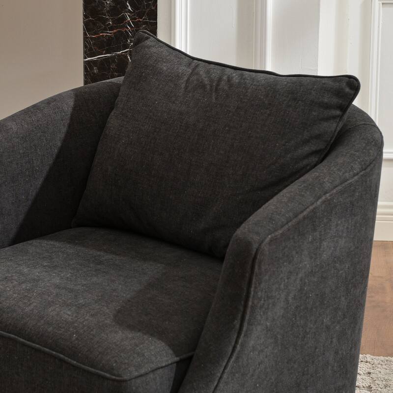 KINWELL 31" Wide Linen Fabric Upholstered Swivel Barrel Accent Chair