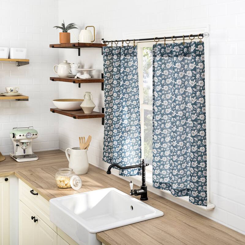No. 918 Mistral 2-pack Floral Semi-Sheer Rod Pocket 2-Piece Kitchen Curtain Tier Pair