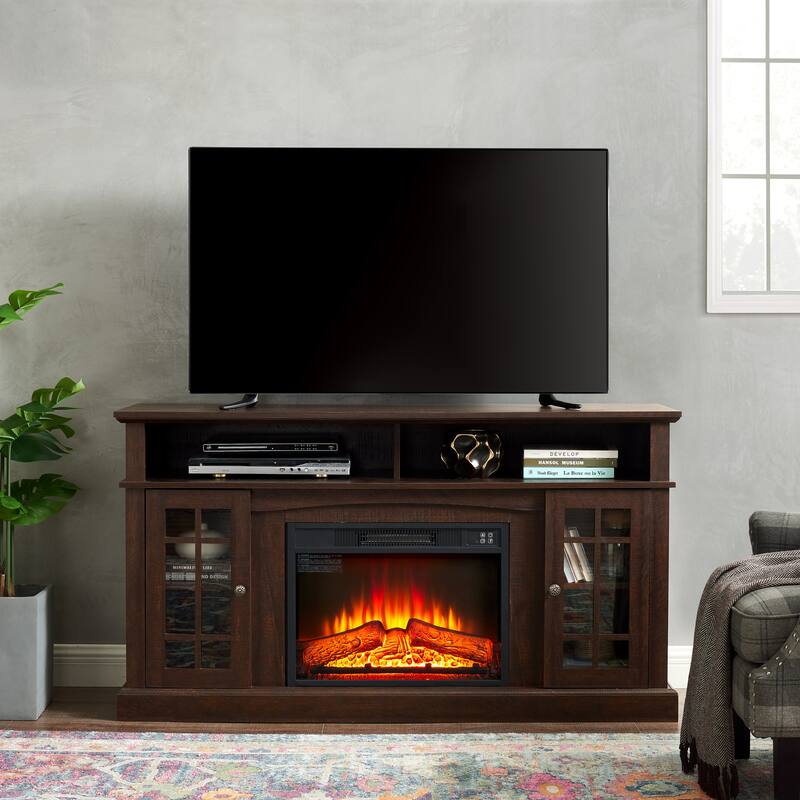 ​​Classic American Fireplace TV Stand with 2 Drawers and 2 Storage Cabinets for Living Rooms and Bedrooms​ - Espresso