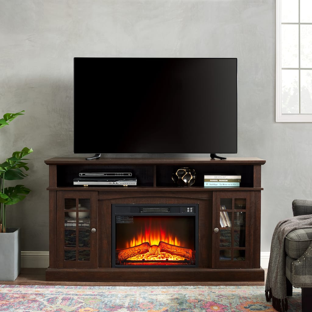 ​​Classic American Fireplace TV Stand with 2 Drawers and 2 Storage Cabinets for Living Rooms and Bedrooms​