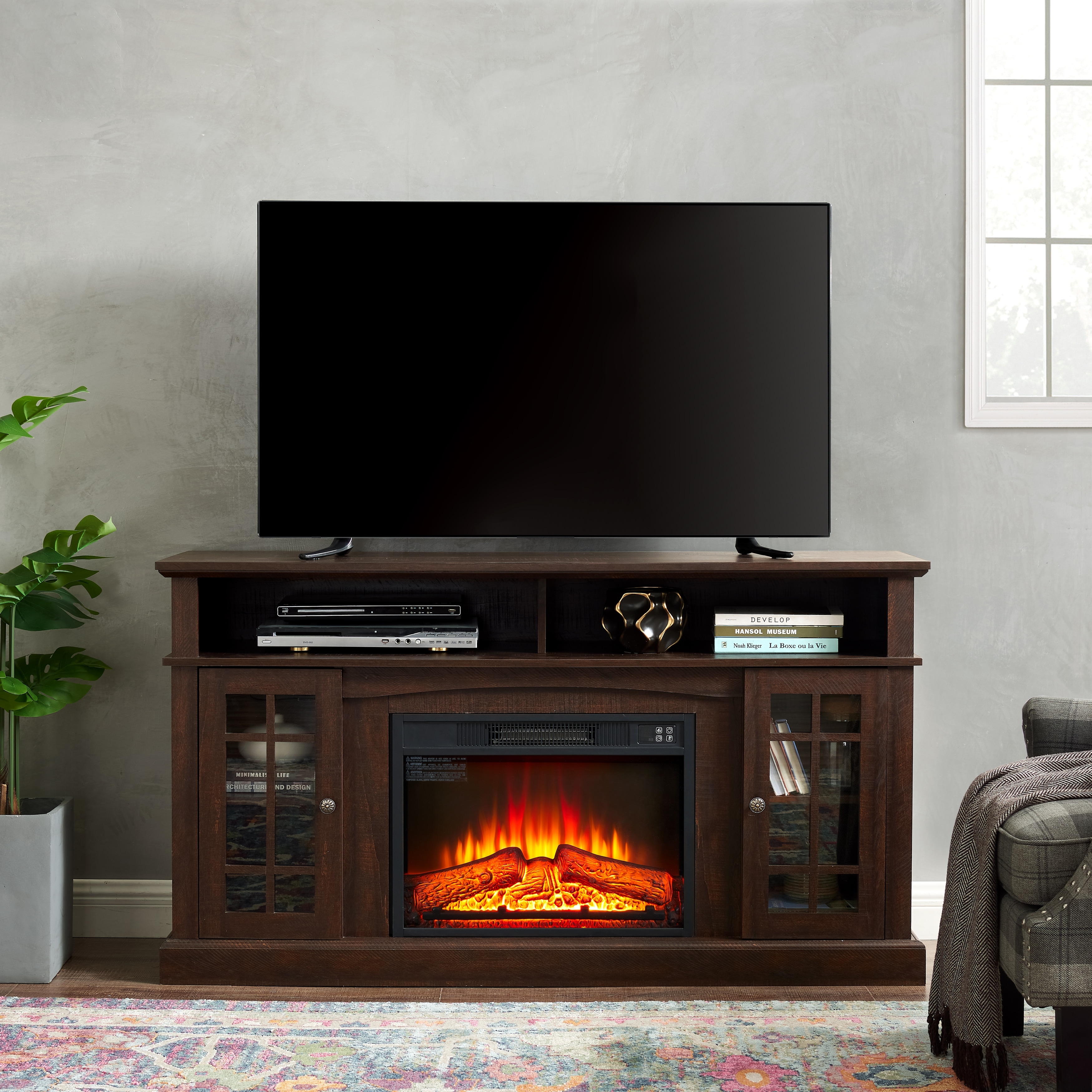 45 inch electric outlet fireplace tv stand