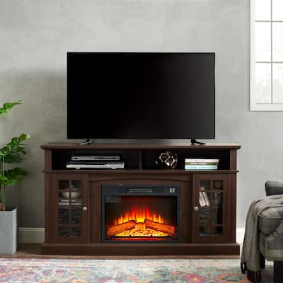 Classic TV Media Stand Modern Entertainment Console with 23" Fireplace Insert for TV Up to 65"