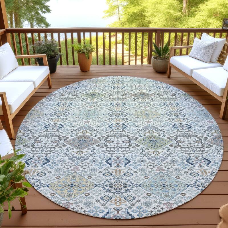 Machine Washable Indoor/ Outdoor Boho Panel Chantille Rug - Ivory - 8' x 8'