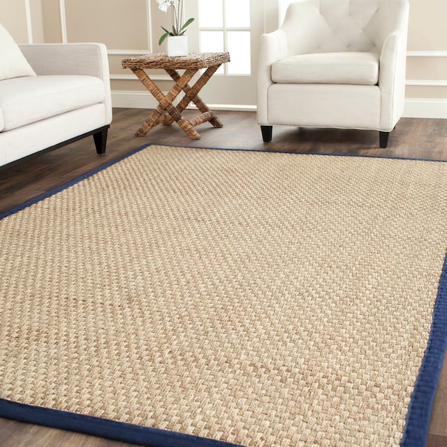 SAFAVIEH Natural Fiber Marina Basketweave Seagrass Rug - 4' x 6' - Natural/Blue