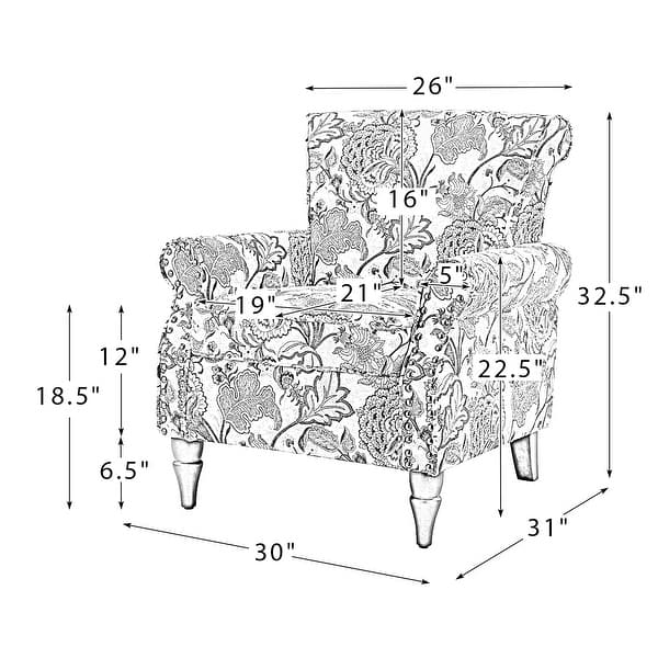dimension image slide 8 of 14, Nyctelius Traditional Polyester Accent Arm Chair with Pattern and Nailhead Trim Set of 2 by HULALA HOME