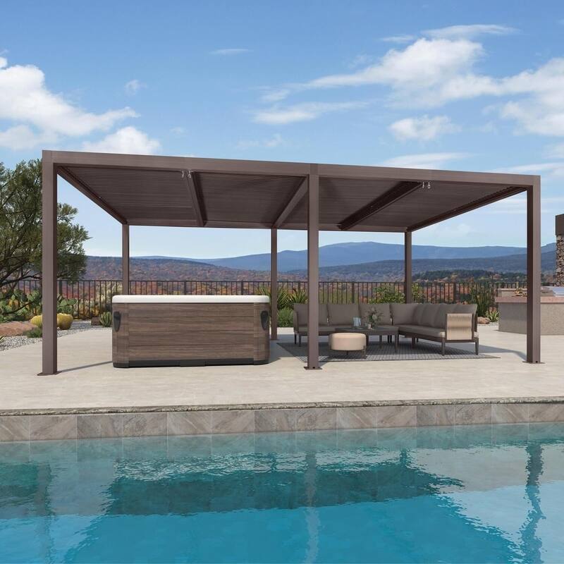 PURPLE LEAF Bronze Louvered Pergola Accessories Roller Blinds, Strip Light and Shutter Wall(Pergola Not Included)