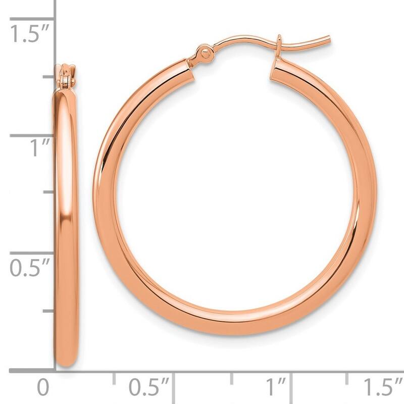 Curata 14k Rose Gold Polished Lightweight Tube Hoop Earrings - 2.5mm