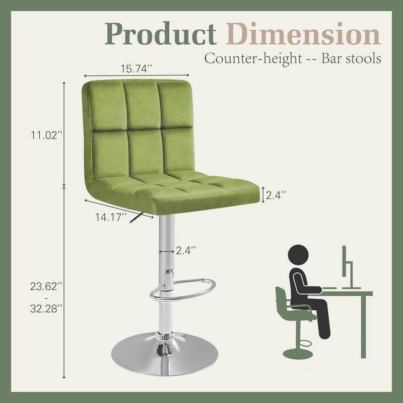 Furniwell Bar Stools Velvet Height Adjustable Swivel Counter Stools with Back - N/A