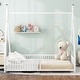 preview thumbnail 3 of 8, White Twin Metal House Floor Bed with Triangle Structure & Guardrail for Toddlers & Baby, Modern Montessori Platform Bed Frame