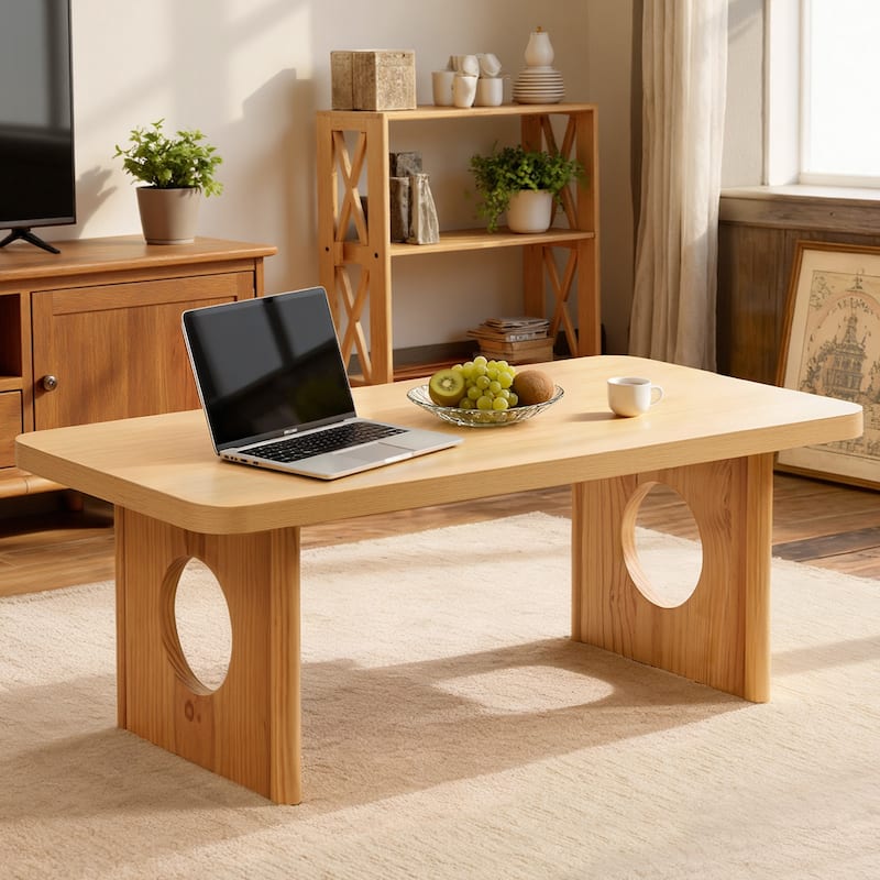 47-Inch Rectangular Center Coffee Table with Solid Pine Wood Legs - 47.24"L x 23.62"W x 17.13"H